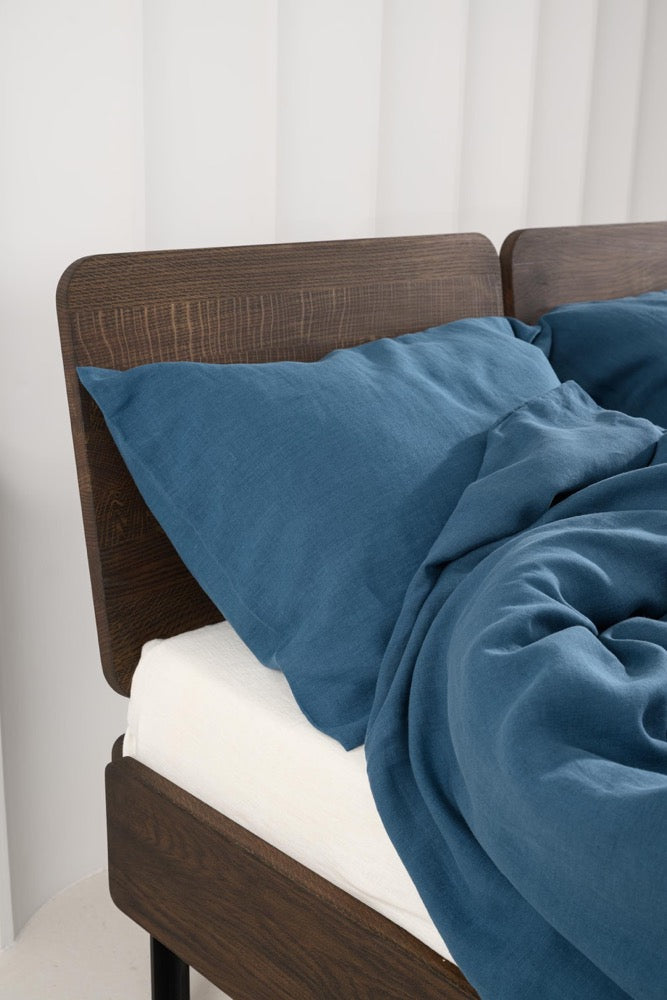 Ocean Blue Linen Duvet Cover: Stonewashed Flax Bedding, King/Queen Comforter Thermoregulating