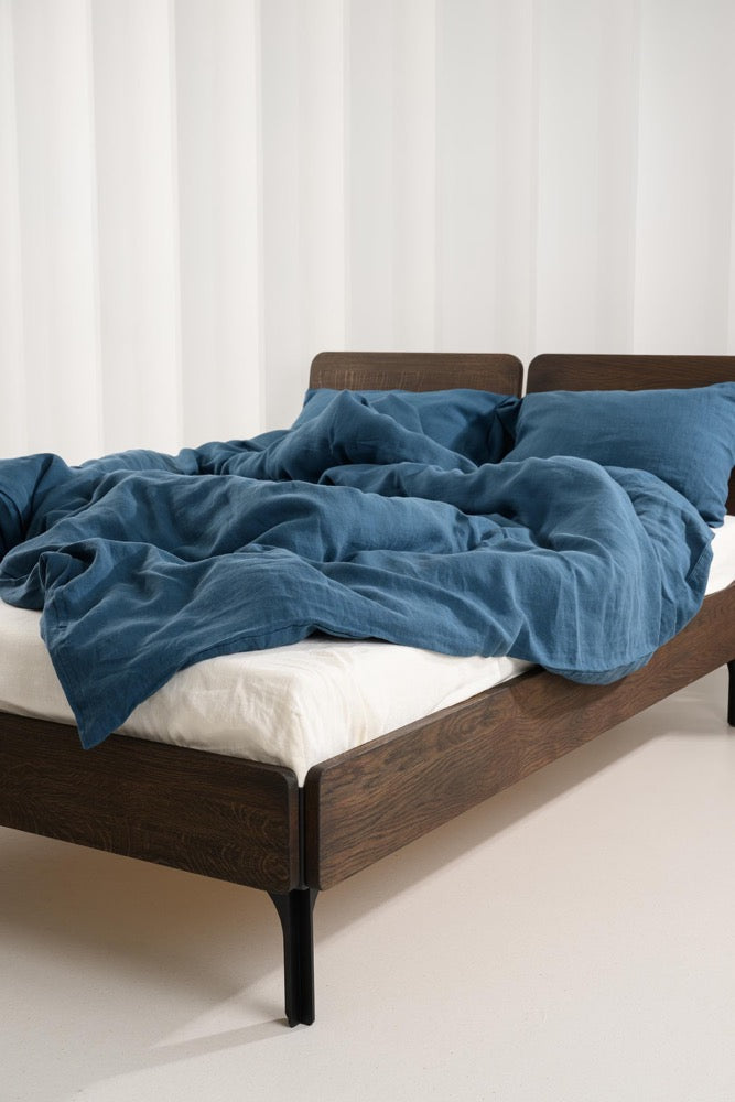 Ocean Blue Linen Duvet Cover: Stonewashed Flax Bedding, King/Queen Comforter Thermoregulating